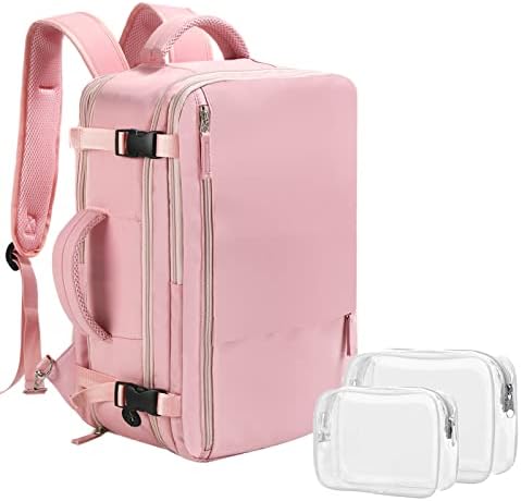 Beraliy Large Travel Backpack for Women, Airline Approved Carry On 17.3'' Laptop Backpack, Waterproof Durable Outdoor Daypack Personal Item Bag for College School Weekender Business Hiking, Pink