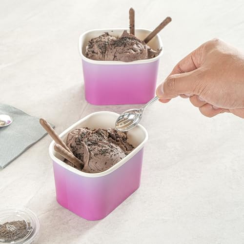 Image of Restaurantware Paper Cups 200 Count 12 Ounce Square Disposable Ice Cream Containers, Leak-Resistant Paper Dessert To Go Cups, Hot And Cold Food, Durable Purple And Blue Ombre Design