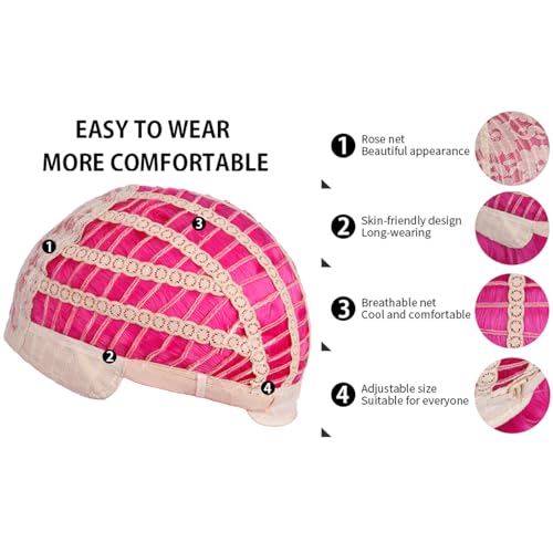 Image of BERON Hot Pink Mixed Purple Short Wave Wig for Women Girls Pink Shoulder Length Wavy Heat Resistant Synthetic Wig for Cosplay Costume Party or Daily