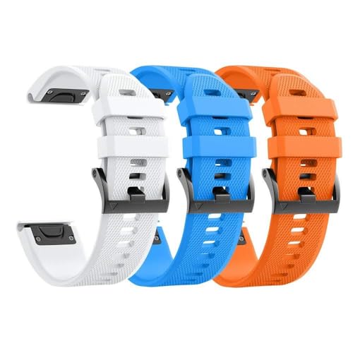 FZXCG Correas de reloj compatibles con Fenix ​​8X, correa de silicona de 26mm para Garmin Fenix ​​5X/Fenix ​​5X Plus/Fenix ​​3/Fenix ​​3 HR para hombres y mujeres(Blue/Orange/White)