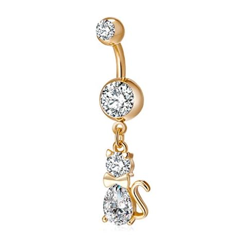 YAZILIND Cat Shape Navel Ring with Zirconia Cover