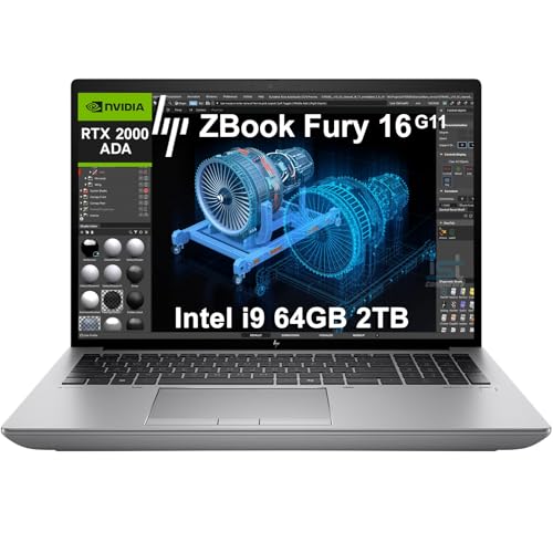 Image of HP ZBook Fury 16 G11 Mobile Workstation Laptop (16 inch FHD+, NVIDIA RTX 2000 Ada 8GB, Intel 24-Core i9-13950HX, 64GB DDR5 RAM, 2TB SSD) for Engineer, Designer, IR Webcam, FP, 2x Thunderbolt 4, Win 11 Pro