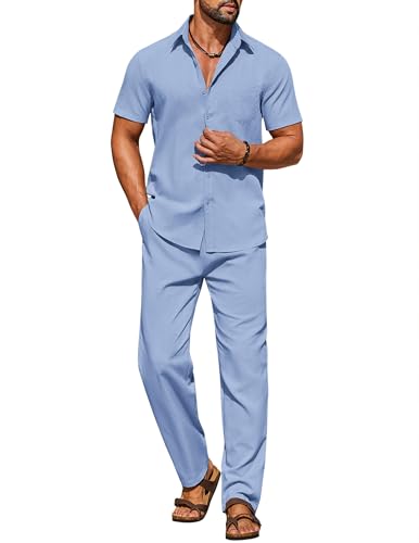 COOFANDY Men's Pants Sets 2 Piece Casual Beach Outfits Linen