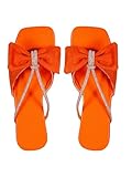 OYOANGLE Women's Rhinestone Bow Open Toe Corduroy Flat Sandals Summer Casual Slide Sandals Burnt Orange 11
