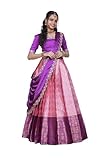 Kartutva Damen Seide Halb Sari Langa Voni südindischer Pattu Pavadai fertig konfektioniert Lehenga Choli Set mit Dupatta, Violett/Pink, X-Large