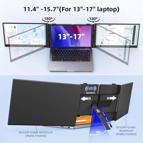 Image of 14 inch Triple Laptop Screen Extender - Ultra Thin & Lightweight (2.2lb) Portable Monitor For Laptop, FHD 1080P Travel Display 13-17 inch Laptops, Plug & Play USB-C /HDMI, Aluminum Extended Screen for Mac /Win