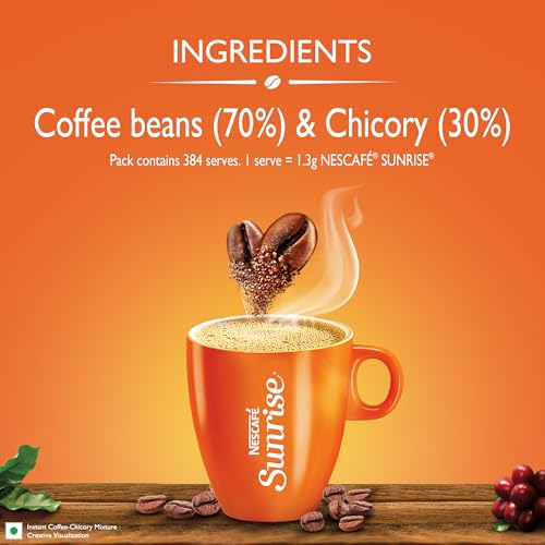 Image of New right Title : Sunrise Instant Coffee Powder by Nescafe | Rich Taste & Aroma For The Perfect Start To Your Day | Coffee Chicory Mix | 500g Pouch fine blend coffee [60%] & chicory [40%] (Pack of 3)