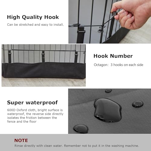 PJYuCien Dog Playpen Bottom Pad, Fits 24 Inch 8 Panels Regular Octagon Metal Exercise Pet Pen, Elastic Buckles Connections, Black (Note: Fence Not Included) - Image 3