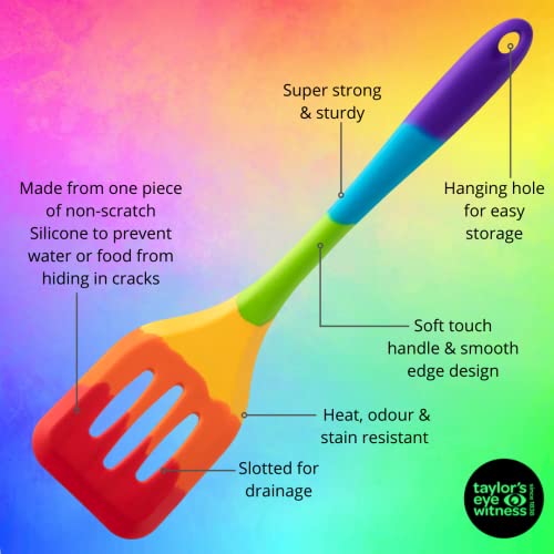 Taylors Eye Witness Large Silicone Rainbow Slotted Spatula - Image 4