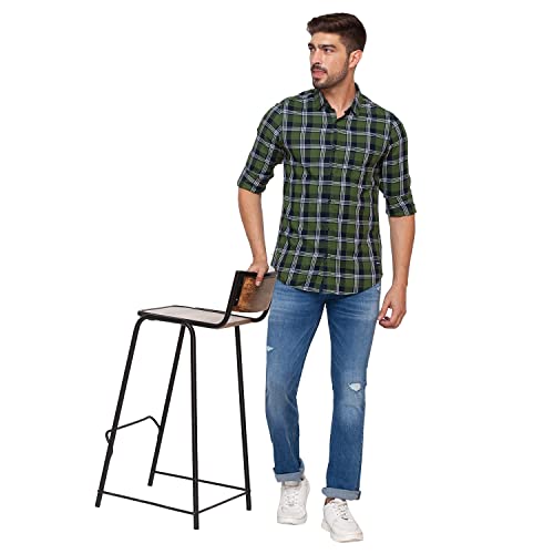 Image of Spykar Men's Regular Fit Raised Collar Full Sleeve Checked Casual Shirts