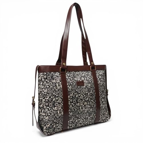 Ladies Laptop Tote Bag with Floral Print, Vegan Leather, Water-Re...