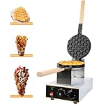 WUDLEP Commercial Bubble Waffle Maker, 50-250℃ Adjustable Nonstick Electric Waffle Machine with 180° Rotatable 2 Pans, 260-Liter Capacity Egg Waffle Maker for Restaurants, Snack Bars and Bakery