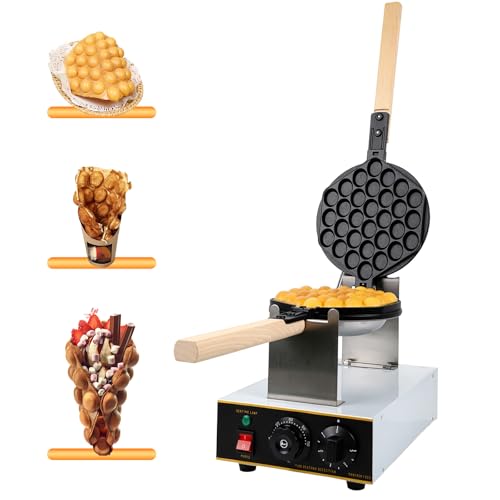 WUDLEP Commercial Bubble Waffle Maker - 50-250°C, Nonstick Electric, 180° Rotatable 2-Pan, 260 L Capacity