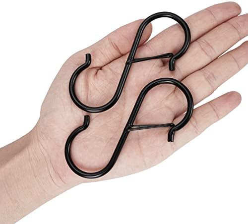 10 Pack Heavy Duty S Hooks Stainless Steel S Shaped Hooks Hanging Hangers for Kitchenware Spoons Pans Pots Utensils Clothes Bags Towers Tools Plants Heavy Duty Rustproof Safety Buckle Design(Black)