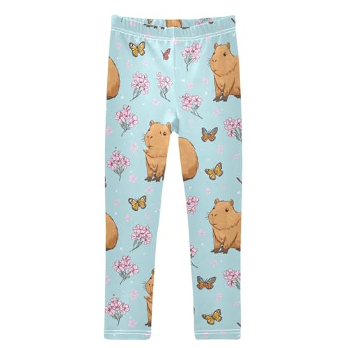 Boccsty Capybara Pink Flowers Butterflies Girls Leggings Kids Yoga Pants Dance Active Tights 4T