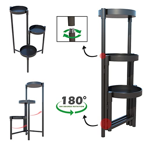 Xrfc Plant Stand Indoor Outdoor 3 Tier Tall Metal Potted Multiple Flower Pot Holder Shelf Rustproof Iron Round Supports Planter Plant Rack For Corner Garden Balcony Patio #TOP3