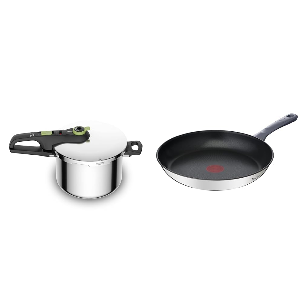 Tefal Olla a presión Secure Trendy 6L - Dos programas, verdura y carne, comidas más rápidas & Daily Cook - Sartén baja de 28 cm con revestimiento resistente, duradero y seguro