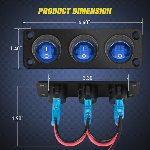 Image of Nilight 3 Gang Rocker Toggle Switch Panel Waterproof