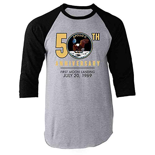 NASA Approved Apollo 11 Moon Landing 50th Black L Raglan Baseball Tee Shirt