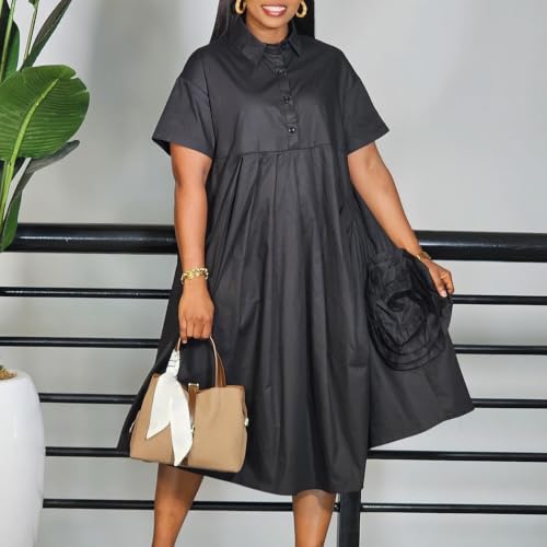 Vestido camisero africano cómodo y ligero de manga corta que estiliza tu figura con color liso 3