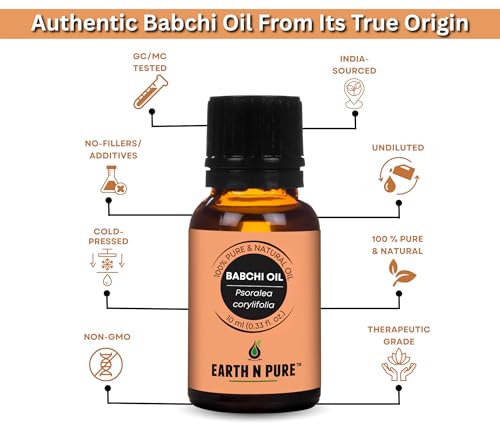 Image of Earth N Pure Babchi Oil (Psoralea Corylifolia) Cold Pressed and Undiluted for Skin, Pigmentation, Vitiligo & Uneven Skin Tone - 10ML