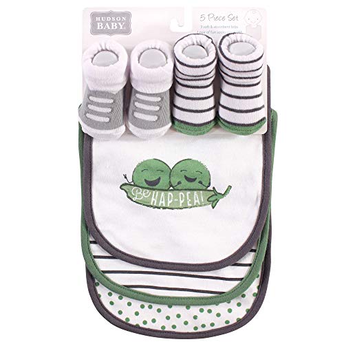 Image of Hudson Baby Unisex Baby Cotton Bib and Sock Set, Peas, One Size