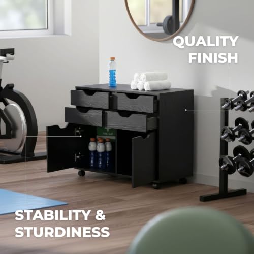 Image of Winsome Halifax Mobile Storage Cabinet with 2 Doors & 4 Drawers, Black