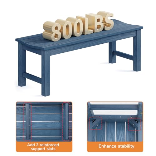 Image of Outdoor Bench, 2-Person Patio Backless Bench Holds up to 800lbs, Weatherproof Garden Bench that Never Rot and Fade, Suit for Backyard, Porch, Patio, Deck and Entryway (Blue)