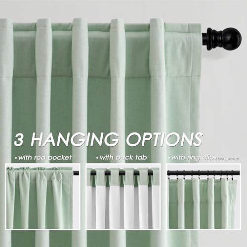 Image of Aqua Green 100% Blackout Linen Curtains for Bedroom 102 Inches Long Back Tab Rod Pocket Thermal Insulated Acoustic Panels Black out Curtain for Living Room Dining Room Modern Drapes 52x102, 2 Panels