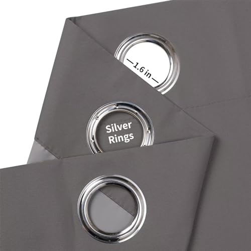 Image of Joydeco Dark Grey Blackout Curtains 63 Inch Length for Bedroom, Grommet Thermal Insulated Curtains 63 Inch Length for Livingroom, Solid Polyester Room Darkening Drapes 63 Inches Long