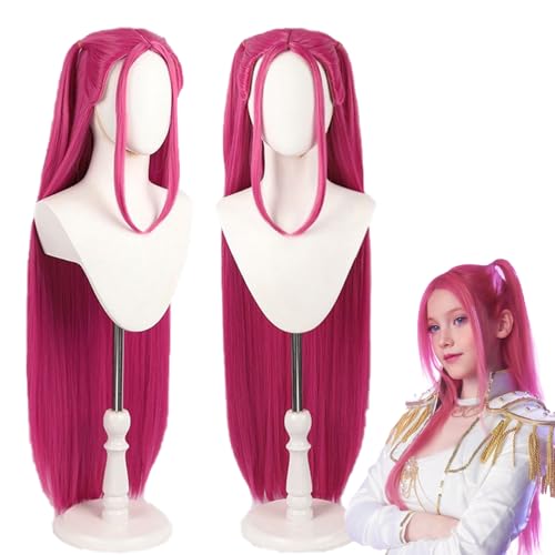 Cosplay Wig, Long Braided Purple Wig for Halloween Cosplay Props, Anime Long Straight Pink Wigs Hair Accessory for Women and Girl (Red)