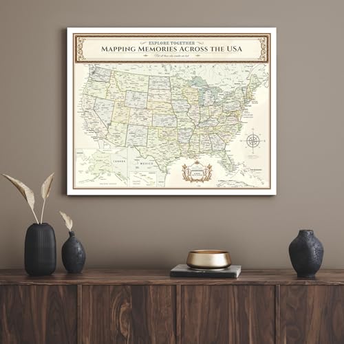 Image of DECORARTS - Push Pin Travel Map USA, US Maps for Wall, Colorful Classic United States Pin Board Canvas Wall Art, Giclee Print on Canvas, Handcrafted in USA, 20x16''