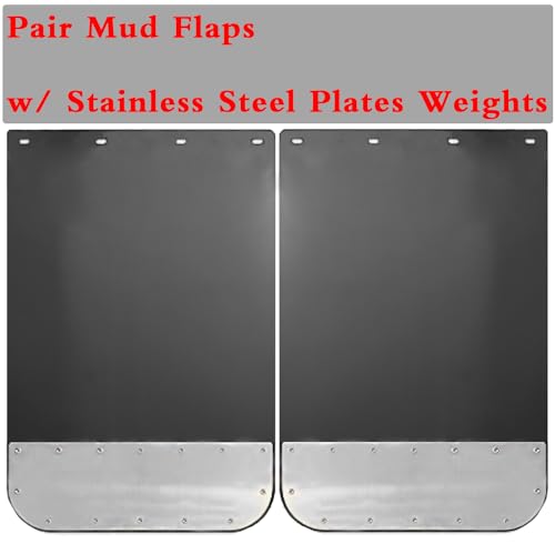 Image of BST BSSP Pair Universal Mud Flaps w /Stainless Steel Plates for Semi-Truck Trailer Truck, 24x36 Splash Guard with Heavy Duty Mud Flap Weights Bottom Chrome for Peterbilt Kenworth Volvo (24in x 36in)