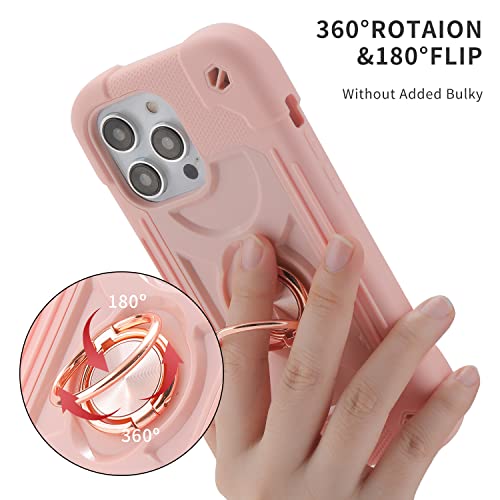 Image of MARKILL Compatible with iPhone with Built-in 360Rotating Ring Stand, Military Grade Drop Protection Full Body Rugged Heavy Duty Case Durable Cover (Pink, iPhone 14 Pro Max 6.7 inch)