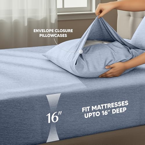 Image of Utopia Bedding Queen Sheet Set - 4 Piece Bed Sheets for Queen Size Bed, Soft and Breathable Microfiber, Includes 1 Fitted Sheet, 1 Flat Sheet and 2 Pillowcases (Heather Navy)
