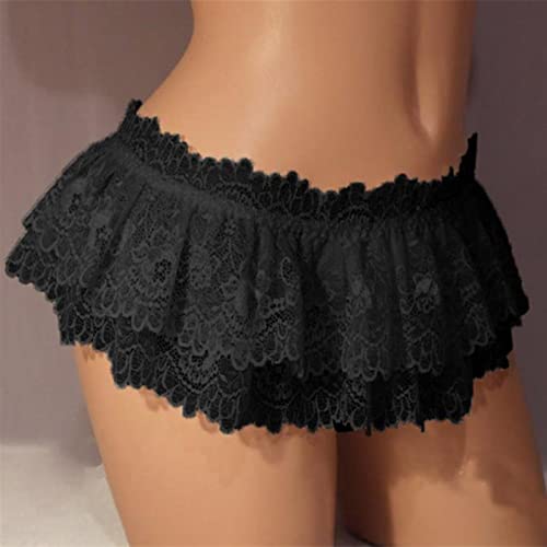 Men's Underwear Sissy Cross-Dressing Sexy Soft Skirt Underwear Sissy Lace Thong (Color : Black, Size : L)2