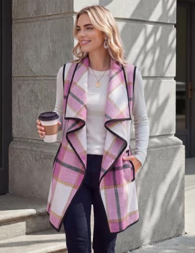 Zeagoo Pink Plaid Vest Women Flannel Jacket Turn Down Collar Fall Clothes - image 4