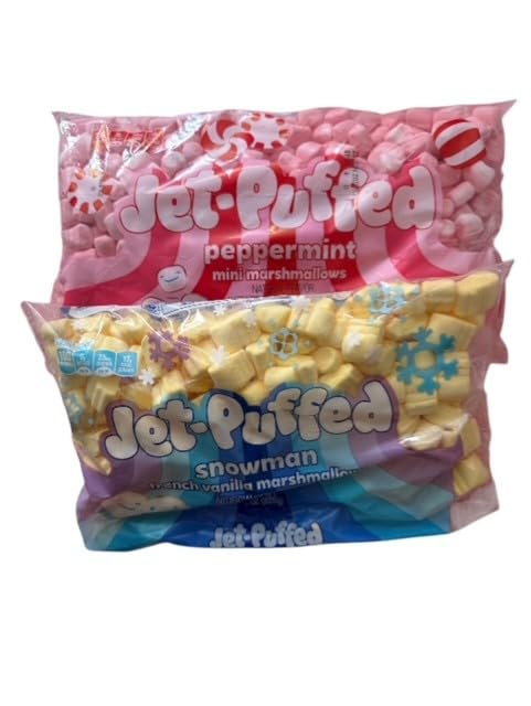 2 x Puffed Holiday Favorite Winter, Mini Peppermint and French Vanilla Snowman Marshmallows, 8 oz Bags