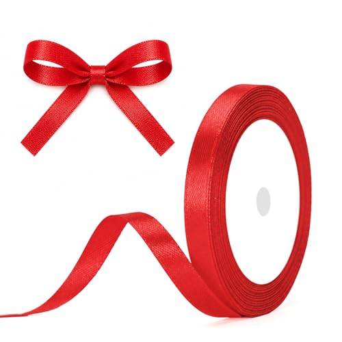 G2PLUS Red Stain Ribbons 10mm Gift Wrap Ribbon 22M Ribbons for Gift Wrapping Christmas Day Decorative Ribbon Thick Fabric Ribbon Gift Wrapping Ribbon for Crafting Wedding Party Decoration