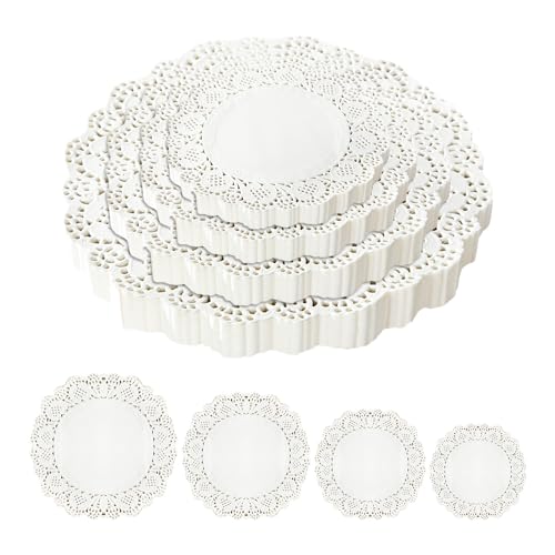 NyxSeat Blocchi di carta rotondi bianchi, 200 fogli, carta decorativa in pizzo, per torte, tovaglie, sottobicchieri, tovagliette in pizzo, per decorazioni alimentari (4 misure)