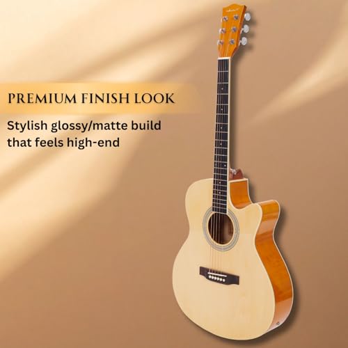 Image of VAULT Basswood EA20CE Electro Acoustic Guitar Kit With Learn To Play E-Book, Bag, Strings, Straps, Picks, String Winder & Polishing Cloth - 40 Inch Cutaway Guitar