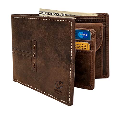 Wallet for Men-Genuine Leather RFID Blocking Bifold Wallet With Coin Pocket (Dark Brown)