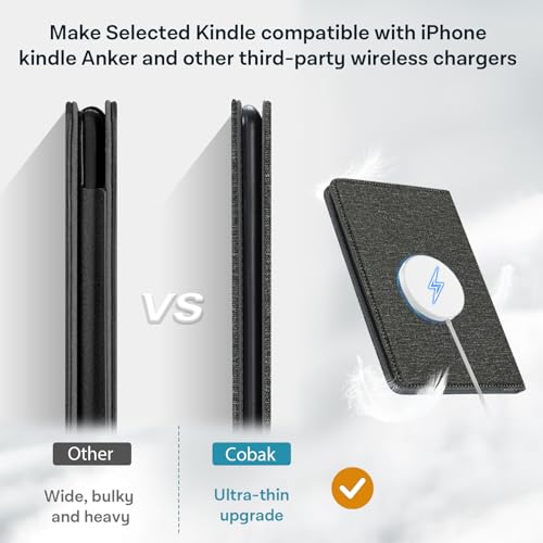 Image of CoBak Stand Case for 7 inch Kindle Paperwhite 12th Gen 2024 and Kindle Colorsoft with Hand Strap - Compatible with iPhone MagSafe, for Samsung /Belkin /Anker Wireless Charging Pads, Durable, Auto Sleep Wake