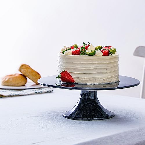 Vicrays Ceramic Round Cake Stand - Porcelain 10 Inch Pedestal Pastry Serving Tray For Snacks Desserts Cookies Cupcakes - Ideal For Birthdays Easter Christmas Wedding Home Decor - Reactive Glaze Blue #TOP6