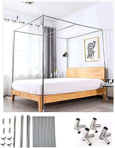 Stainless Steel Canopy Bed Frame,Mosquito Net Door Quattro Canopy Frame, Canopy Frame, Single/Double/King-Size Bed Frame (Color : Silver, Size : 1.35X2M Bed) #TOP5