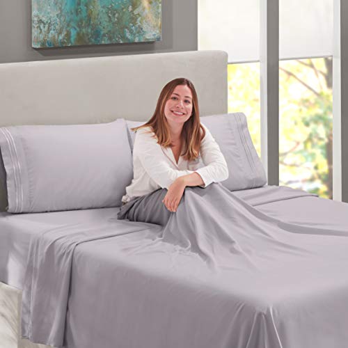 Image of Nestl Split King Bed Sheet Set - Grey Lavender - 5-Piece Deep Pocket | Instantly Soft, Night-One Ready (No Wash Required). Fits 16-Inch Deep Pockets, 360-Degree Elastic Grip