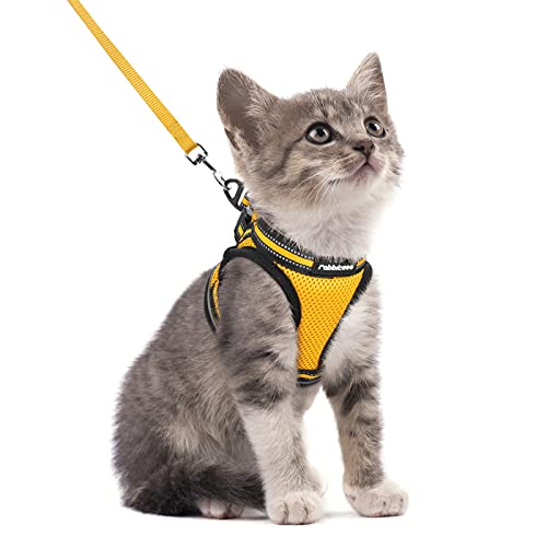 rabbitgoo Cat Harness and Leash Set for Walking Escape Proof, Adjustable Soft Kittens Vest with Reflective Strip for Cats, Comfortable Outdoor Vest, Lemon Yellow, S (Chest:9.0"-12.0")