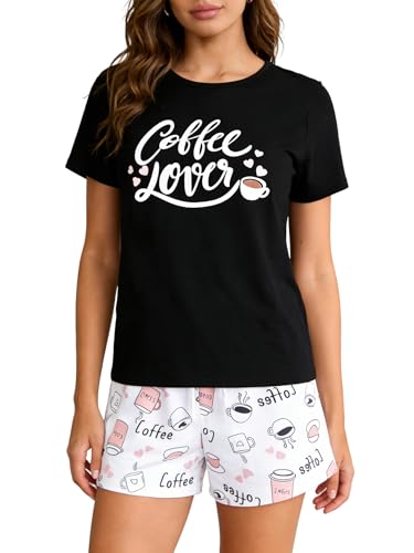 Image of VENTELAN Pajama Set For Women Cute PJS Summer Short Sleeve Shorts Sleepwear