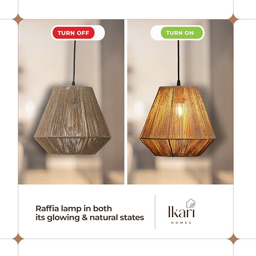 Image of Ikari Homes Raffia Pendant Light I Rattan Pendant Lamp I Best use for Outdoor, Restaurants & Indoor I Home Decor Lamps I Beize Color Ceiling Light Boho Lamp I Warm Glow I Big Size 9 x 10 in
