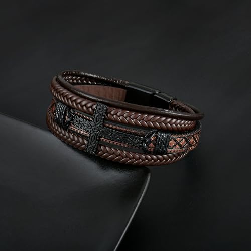 Mens Cuff Cross Bracelet Multi-Layer Braided Leather Cross Bracelet for Religious Bangle Wristband Faith Christian Jewelry for Men Teen2